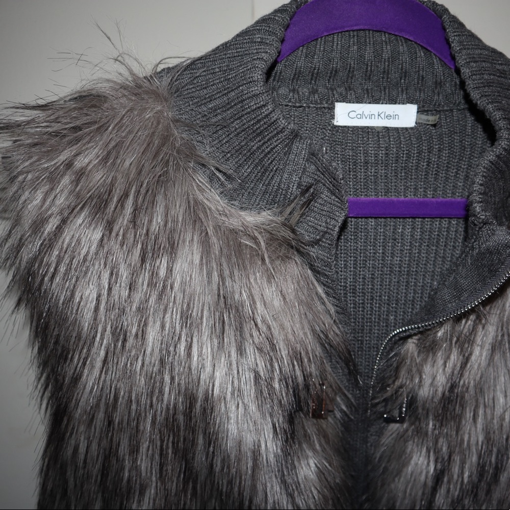 Calvin Klein gray fur vest